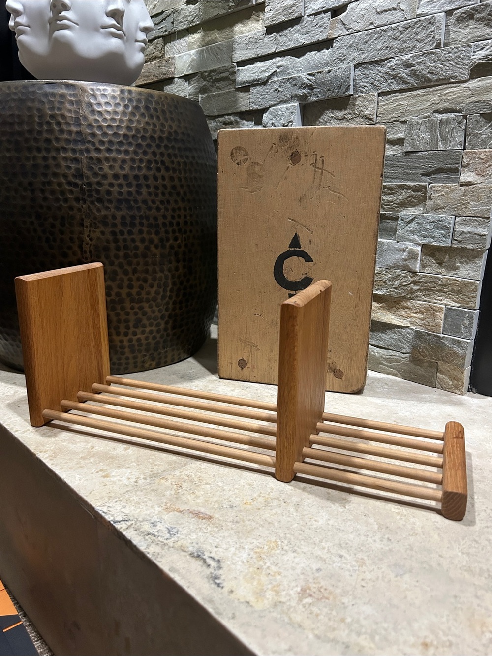 vintage MCM adjustable wooden sliding book stand